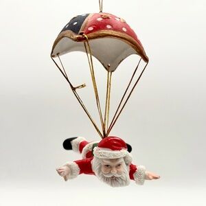 Santa Claus Parachute / Sky Diving Ceramic Christmas Ornament